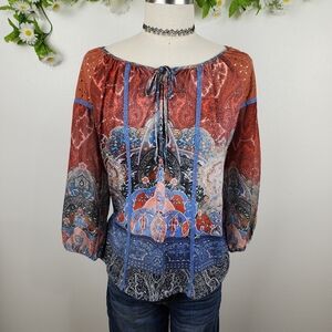 French Blue Bohemian Paisley Top Sz 1x